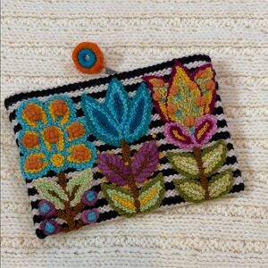 Jenny Krauss Colorful Floral Knit Wool Pouch Mini Bag